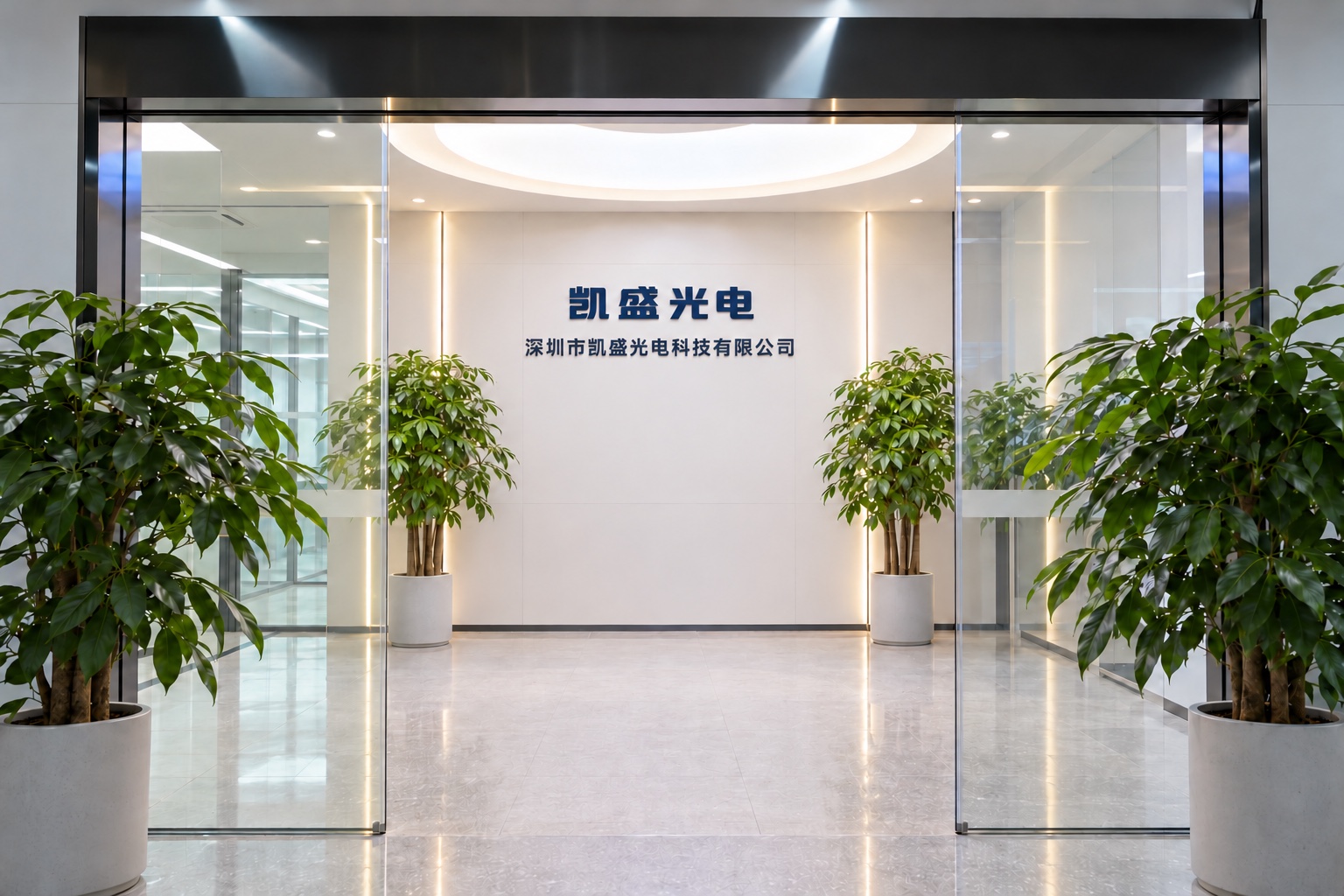 凯盛光电公司前台形象墙与玻璃入口